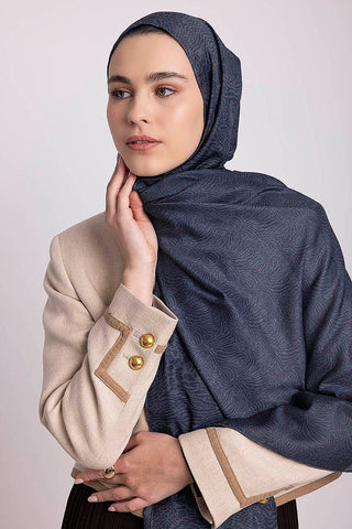 Vaha Safari Desenli Çift Taraflı Şal - Lacivert Gri | Ayshara - Görsel 3