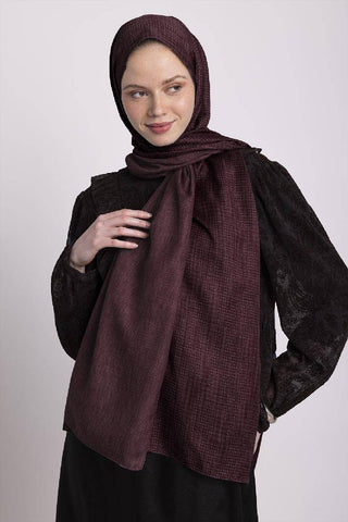 Aura Monogram Desenli Çift Taraflı Şal - Bordo | Ayshara - Görsel 3