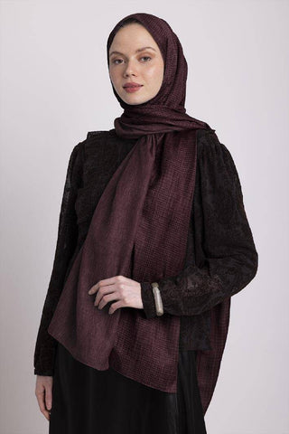 Aura Monogram Desenli Çift Taraflı Şal - Bordo | Ayshara - Görsel 4