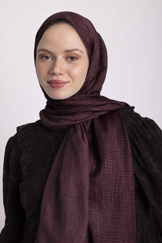 Aura Monogram Desenli Çift Taraflı Şal - Bordo | Ayshara - Görsel 2
