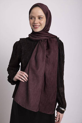 Aura Monogram Desenli Çift Taraflı Şal - Bordo | Ayshara - Görsel 5