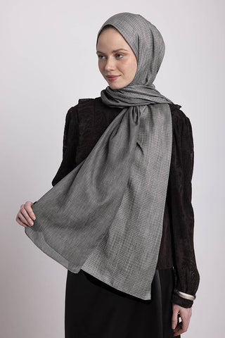 Aura Monogram Desenli Çift Taraflı Şal - Gri | Ayshara - Görsel 2