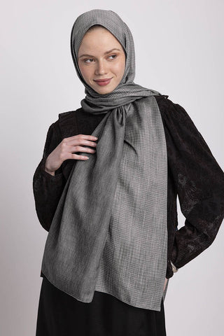Aura Monogram Desenli Çift Taraflı Şal - Gri | Ayshara - Görsel 4