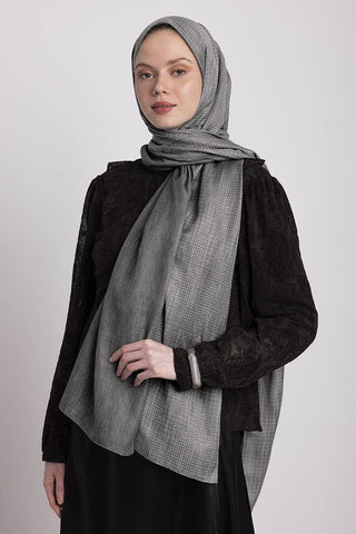 Aura Monogram Desenli Çift Taraflı Şal - Gri | Ayshara - Görsel 5