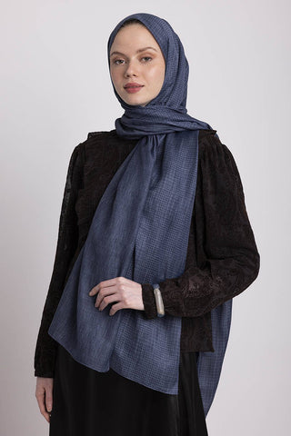 Aura Monogram Desenli Çift Taraflı Şal - Koyu Mavi | Ayshara - Görsel 2