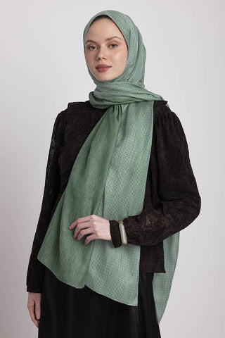 Aura Monogram Desenli Çift Taraflı Şal - Safir Yeşil | Ayshara - Görsel 2