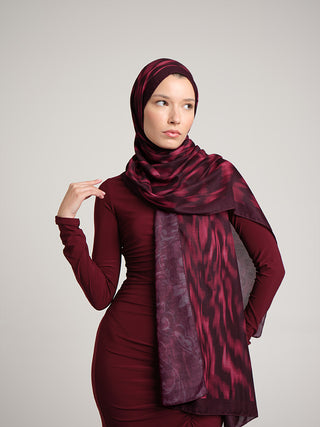 Yalaz Zebra Damask Desenli Çift Taraflı Şal - Bordo | Ayshara - Görsel 2