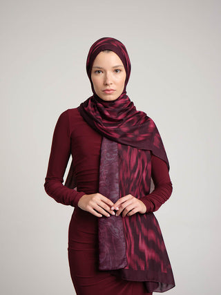 Yalaz Zebra Damask Desenli Çift Taraflı Şal - Bordo | Ayshara