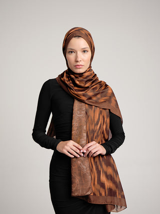 Yalaz Zebra Damask Desenli Çift Taraflı Şal - Bakır Taba | Ayshara - Görsel 3
