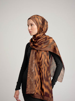 Yalaz Zebra Damask Desenli Çift Taraflı Şal - Bakır Taba | Ayshara - Görsel 2