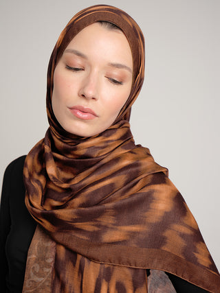Yalaz Zebra Damask Desenli Çift Taraflı Şal - Bakır Taba | Ayshara - Görsel 5
