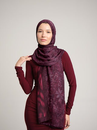 Yalaz Zebra Damask Desenli Çift Taraflı Şal - Bordo | Ayshara - Görsel 5