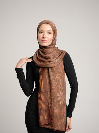 Yalaz Zebra Damask Desenli Çift Taraflı Şal - Bakır Taba | Ayshara
