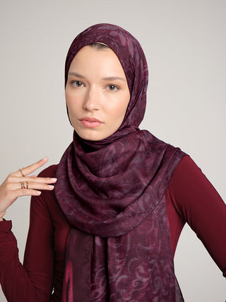 Yalaz Zebra Damask Desenli Çift Taraflı Şal - Bordo | Ayshara - Görsel 6
