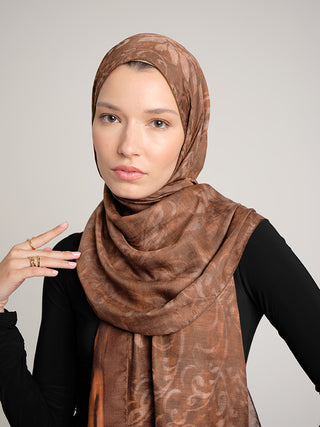 Yalaz Zebra Damask Desenli Çift Taraflı Şal - Bakır Taba | Ayshara - Görsel 4