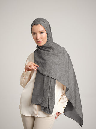 Rûmî Sema Monogram Desenli Çift Taraflı Şal - Sis Gri | Ayshara - Görsel 3