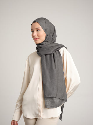 Rûmî Sema Monogram Desenli Çift Taraflı Şal - Sis Gri | Ayshara - Görsel 2