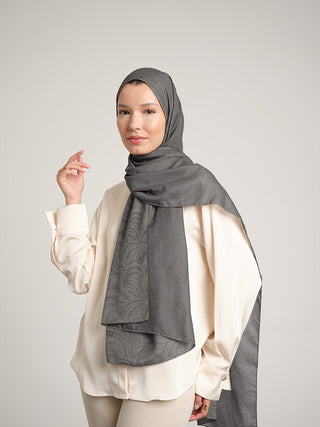 Rûmî Sema Monogram Desenli Çift Taraflı Şal - Sis Gri | Ayshara - Görsel 4