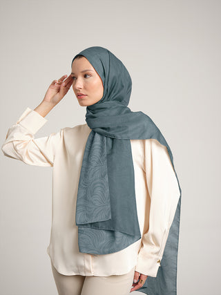 Rûmî Sema Monogram Desenli Çift Taraflı Şal - Açık Turkuaz | Ayshara - Görsel 4