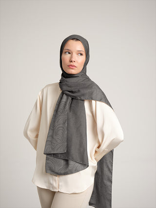 Rûmî Sema Monogram Desenli Çift Taraflı Şal - Sis Gri | Ayshara - Görsel 5