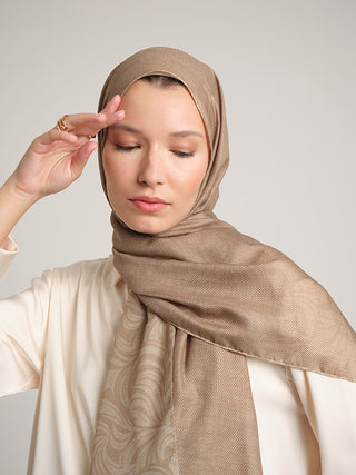 Rûmî Sema Monogram Desenli Çift Taraflı Şal - Sis bej | Ayshara - Görsel 3