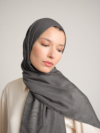 Rûmî Sema Monogram Desenli Çift Taraflı Şal - Sis Gri | Ayshara