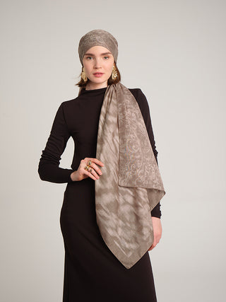 Yalaz Zebra Damask Desenli Çift Taraflı Şal - Krem Bej | Ayshara - Görsel 4