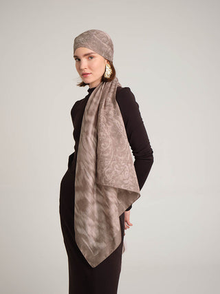 Yalaz Zebra Damask Desenli Çift Taraflı Şal - Krem Bej | Ayshara - Görsel 2