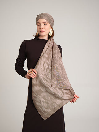 Yalaz Zebra Damask Desenli Çift Taraflı Şal - Krem Bej | Ayshara - Görsel 3