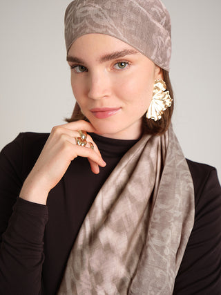 Yalaz Zebra Damask Desenli Çift Taraflı Şal - Krem Bej | Ayshara