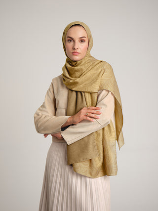 Rûmî Sema Monogram Desenli Çift Taraflı Şal - Sarı | Ayshara