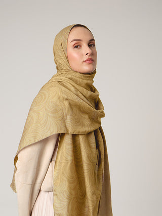Rûmî Sema Monogram Desenli Çift Taraflı Şal - Sarı | Ayshara - Görsel 5