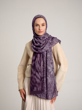 Yalaz Zebra Damask Desenli Çift Taraflı Şal - Mürdüm | Ayshara - Görsel 4