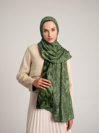 Yalaz Zebra Damask Desenli Çift Taraflı Şal - Zümrüt Yeşil | Ayshara - Görsel 3
