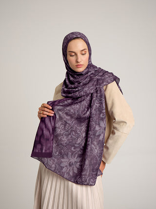 Yalaz Zebra Damask Desenli Çift Taraflı Şal - Mürdüm | Ayshara - Görsel 5