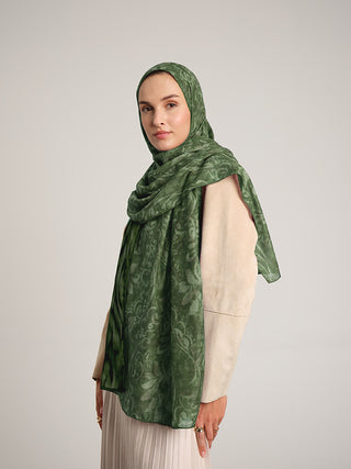 Yalaz Zebra Damask Desenli Çift Taraflı Şal - Zümrüt Yeşil | Ayshara - Görsel 2