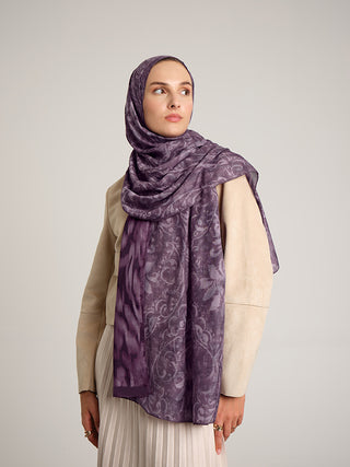 Yalaz Zebra Damask Desenli Çift Taraflı Şal - Mürdüm | Ayshara - Görsel 3
