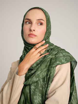 Yalaz Zebra Damask Desenli Çift Taraflı Şal - Zümrüt Yeşil | Ayshara - Görsel 4