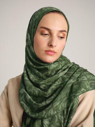 Yalaz Zebra Damask Desenli Çift Taraflı Şal - Zümrüt Yeşil | Ayshara - Görsel 5