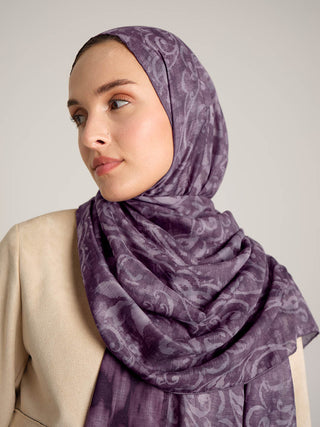 Yalaz Zebra Damask Desenli Çift Taraflı Şal - Mürdüm | Ayshara - Görsel 2