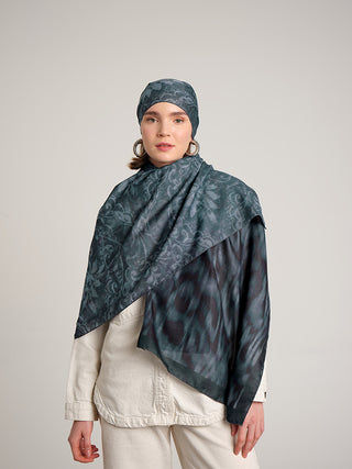 Yalaz Zebra Damask Desenli Çift Taraflı Şal - Turkuaz Yeşil | Ayshara