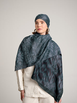 Yalaz Zebra Damask Desenli Çift Taraflı Şal - Turkuaz Yeşil | Ayshara - Görsel 3