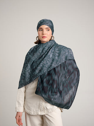 Yalaz Zebra Damask Desenli Çift Taraflı Şal - Turkuaz Yeşil | Ayshara - Görsel 4