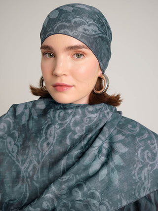 Yalaz Zebra Damask Desenli Çift Taraflı Şal - Turkuaz Yeşil | Ayshara - Görsel 2