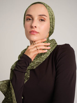 Peleng Leopar Desenli Çift Taraflı Şal - Yeşil