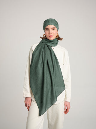 Rûmî Sema Monogram Desenli Çift Taraflı Şal - Yeşil | Ayshara - Görsel 4