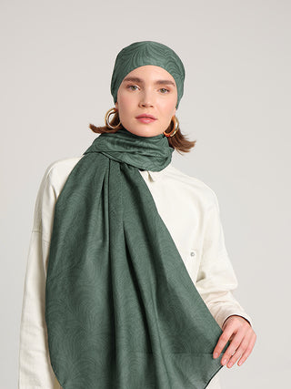 Rûmî Sema Monogram Desenli Çift Taraflı Şal - Yeşil | Ayshara
