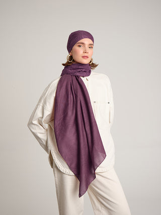 Rûmî Sema Monogram Desenli Çift Taraflı Şal - Menekşe Mor | Ayshara - Görsel 3