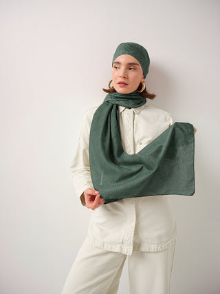 Rûmî Sema Monogram Desenli Çift Taraflı Şal - Yeşil | Ayshara - Görsel 3