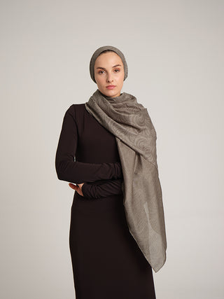 Rûmî Sema Monogram Desenli Çift Taraflı Şal - Vizon Kahve | Ayshara - Görsel 4